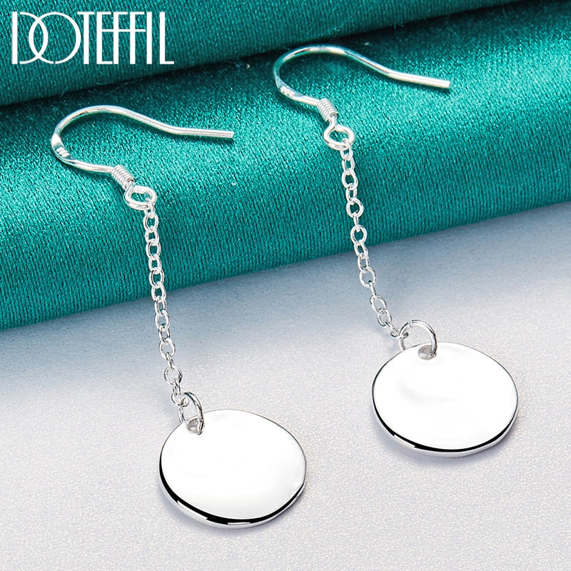 Sterling Silver Smooth Bump Round Long Drop Earrings For Woman Wedding Engagement Fashion Party Charm Jewelry