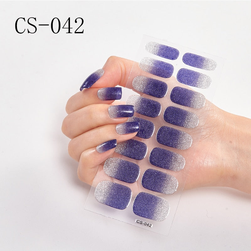 16pcs/sheet Glitter Gradient Color Nail Stickers Nail Wraps Full Cover Nail Polish Sticker DIY Self-Adhesive Nail Art Decoration