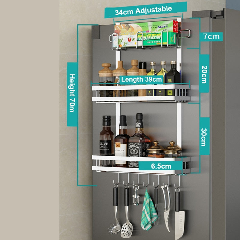 Refrigerator Side Storage Rack Fridge Shelf Cupboard Organizer Kitchen Cabinet Space Saving Refrigerator Hanging Storage Rack