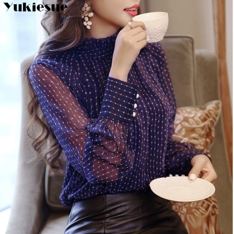 blusa mujer lace chiffon blouse women shirt long sleeve womens tops and blouses ladies