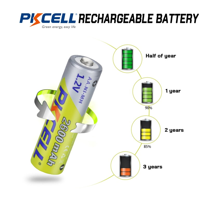 8PC PKCELL NIMH AA Battery 2600Mah 1.2V 2A Ni-Mh Double A Rechargeable Batteries And 2PC AA Flashlight Toys Battery Case Boxes