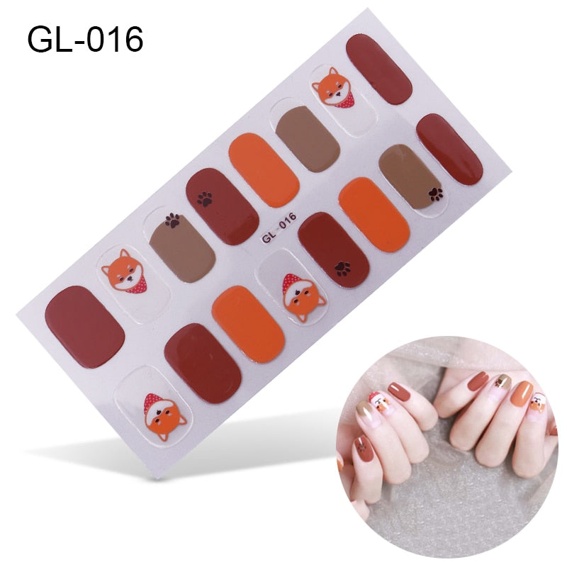 16pcs/sheet Glitter Gradient Color Nail Stickers Nail Wraps Full Cover Nail Polish Sticker DIY Self-Adhesive Nail Art Decoration