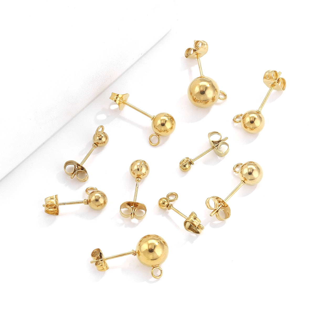 20pcs Stainless Steel Hypoallergenic 3 4 5 6 8mm Round Ball Earring Post Stud with Loop Fit DIY Earring  Jewelry Making Supplies