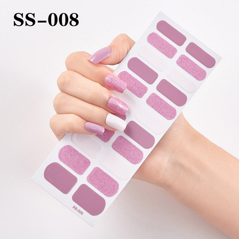 1 Sheet Nail Art Full Cover Adhesive Polish Foils Waterproof Pure Color Tips DIY 3D Decals Environmental Stickers for Women Gift