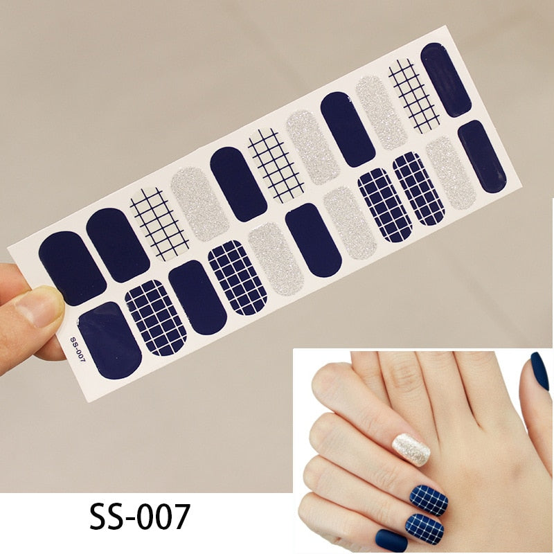 16pcs/sheet Glitter Gradient Color Nail Stickers Nail Wraps Full Cover Nail Polish Sticker DIY Self-Adhesive Nail Art Decoration