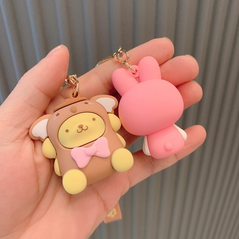 Fashion Kawaii Kuromi Melody Cinnamoroll Hello Kitty Pompompurin Keychain Sanrio Anime School Bag Charm Cartoon Key Ring Pendant