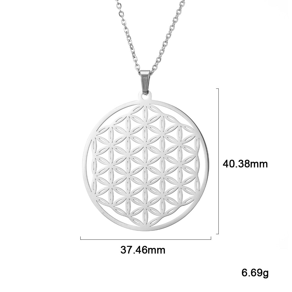 Gold Plated Flower of Life Pendant Necklace for Women Mandala Chakra Stainless Steel Charms Jewelry Sacred Geometry Amulet Gift