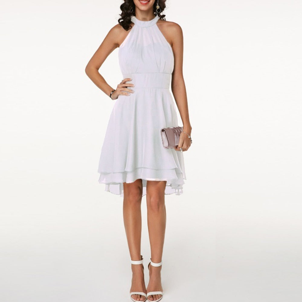 Cropped Layered Halter Sleeveless Chiffon Party Casual Slim Dress