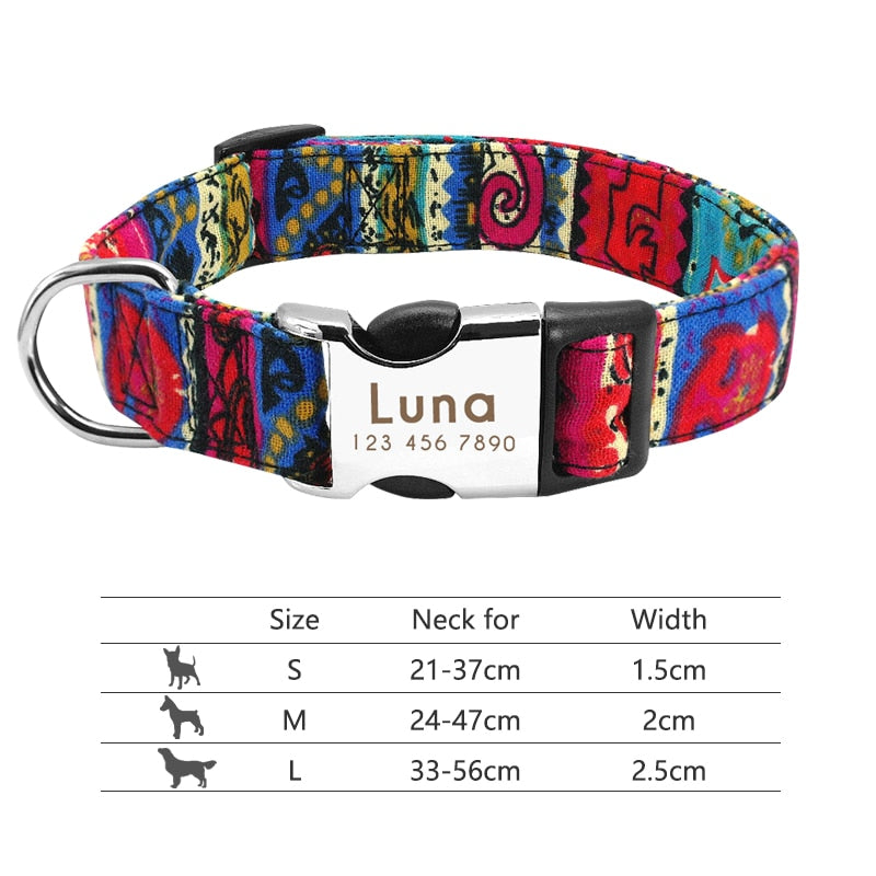 Customized Printed Pet Collar Nylon Dog Collar Personalized Free Engraved Puppy ID Name Collar for Small Medium Large Dogs Pug