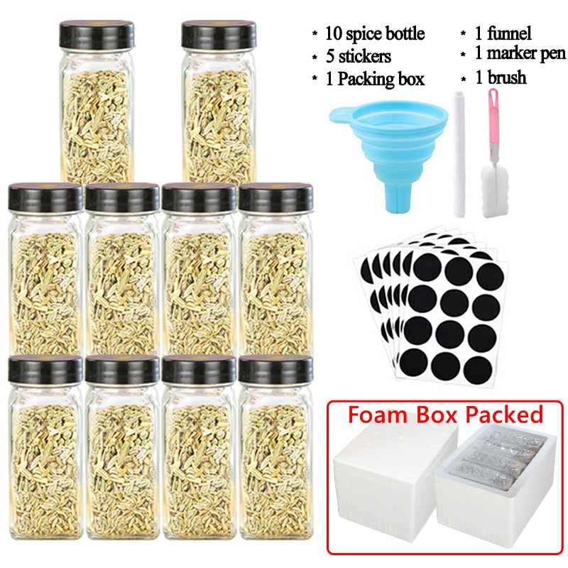 3-12PCS Set Seasoning Jar Square Glass Container Seasoning Bottle Kitchen Outdoor Camping Seasoning Container Glass Sealed Jar