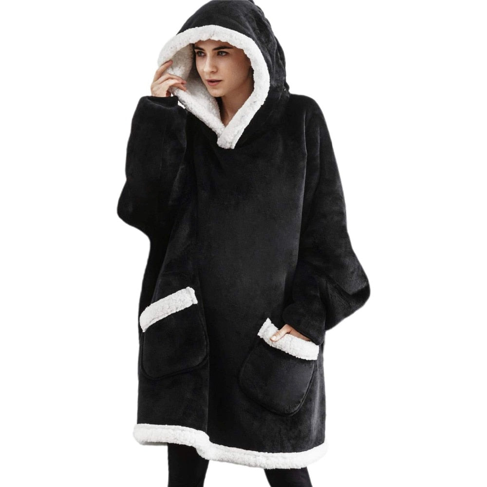 Blanket with Sleeves Women Oversized Winter Hoodie Fleece Warm Hoodies Sweatshirts Giant TV Blanket Women Hoody Robe Couple Men