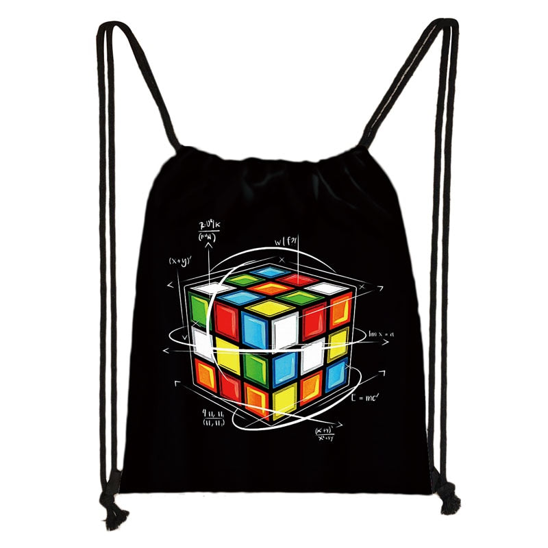 Magic Cube Print Drawstring Bag Cubo Magico Storage Bags for Travel  Math Formula Boys Girl School Backpack Kids Daypack Bookbag