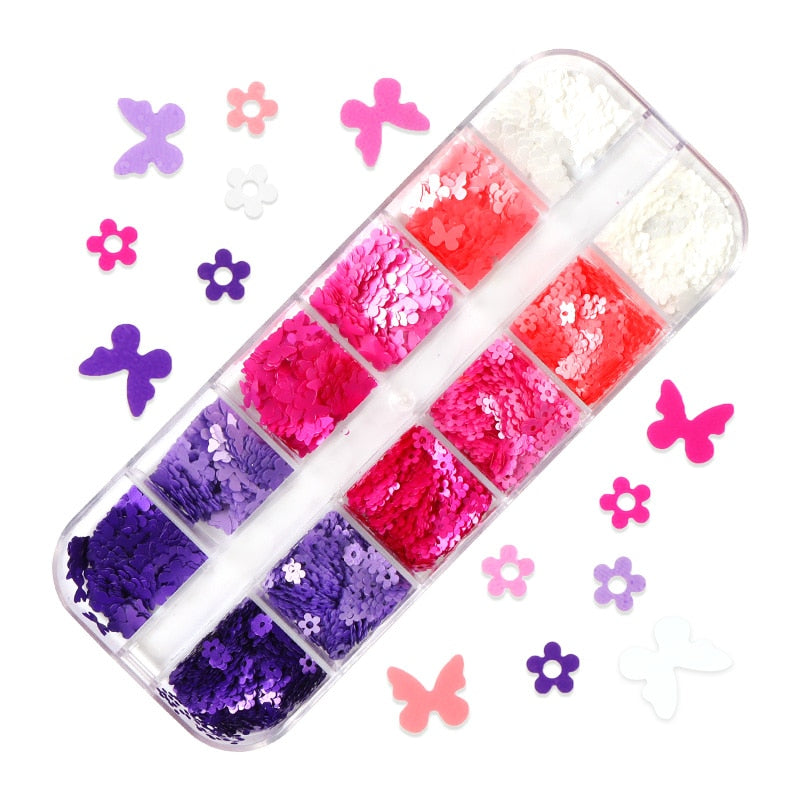 Fluorescence Butterfly Heart Fruits Various Shapes Nail Art Glitter Flakes 3D Colourful Sequins Polish Manicure Nail Decoration