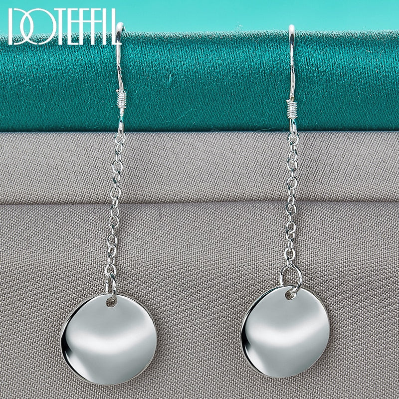 Sterling Silver Smooth Bump Round Long Drop Earrings For Woman Wedding Engagement Fashion Party Charm Jewelry