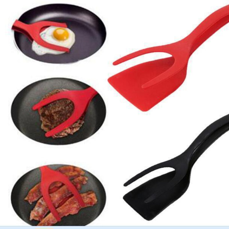 2-in-1 Kitchen Accessories Kitchen Gadget Sets Omelette Spatula Kitchen Silicone Spatula for Toast Pancake Egg Flip Tongs Cocina