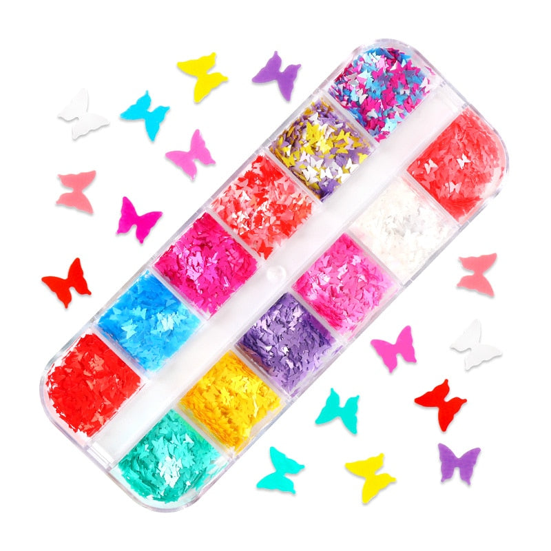 Fluorescence Butterfly Heart Fruits Various Shapes Nail Art Glitter Flakes 3D Colourful Sequins Polish Manicure Nail Decoration