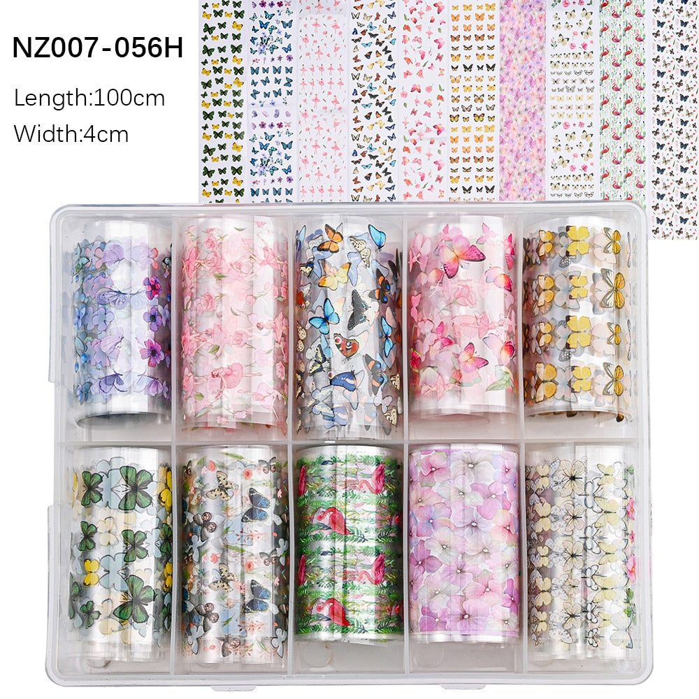 50pcs/Lo Holographic Transfer Foil Stickers 4*20cm Random Decals 30pc Flower Transferring Wraps Slider Nail Transfer Foil Decors