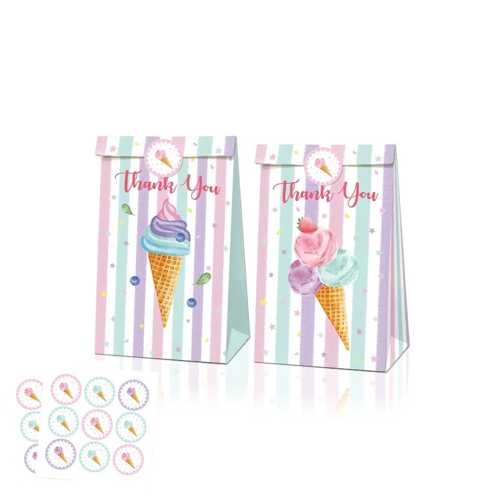 12Pcs/set Summer Sweet Ice Cream Ice Lolly Theme Party Paper Bags Candy Box Cake Gift Bags Baby Shower Birthday Favor Supplies