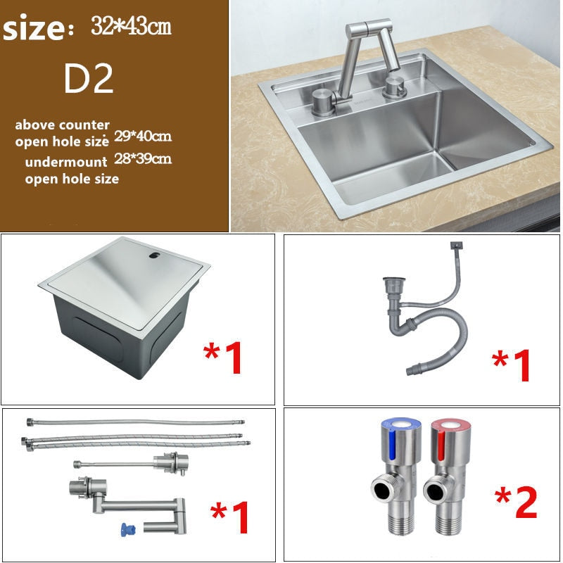 Hidden Kitchen Stainless Steel Sink Single Bowl Small Size Balcony Conceale Sinks