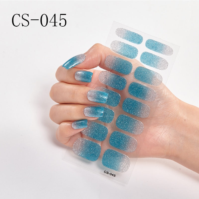 16pcs/sheet Glitter Gradient Color Nail Stickers Nail Wraps Full Cover Nail Polish Sticker DIY Self-Adhesive Nail Art Decoration