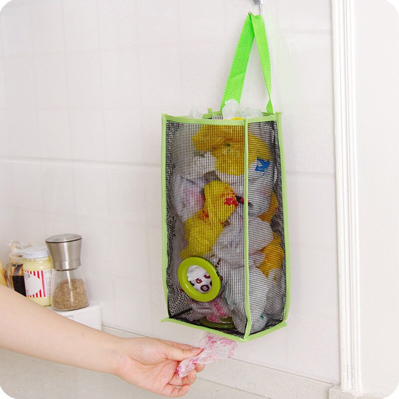 Useful Hanging Breathable Plastic Grid Garbage Bag Socks Sundries Storage Organizers Kitchen Bathroom Storage Bag.