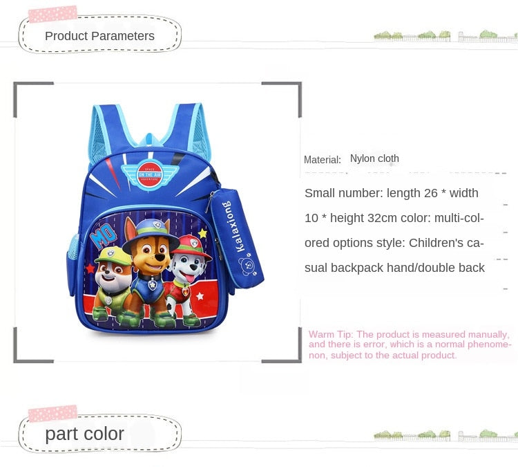 New Paw Patrols Toy Cartoon School Backpack Cartoon Lighten Kindergarten Bag Chase Skye Marshall Figure Print for Kids 2-8Y