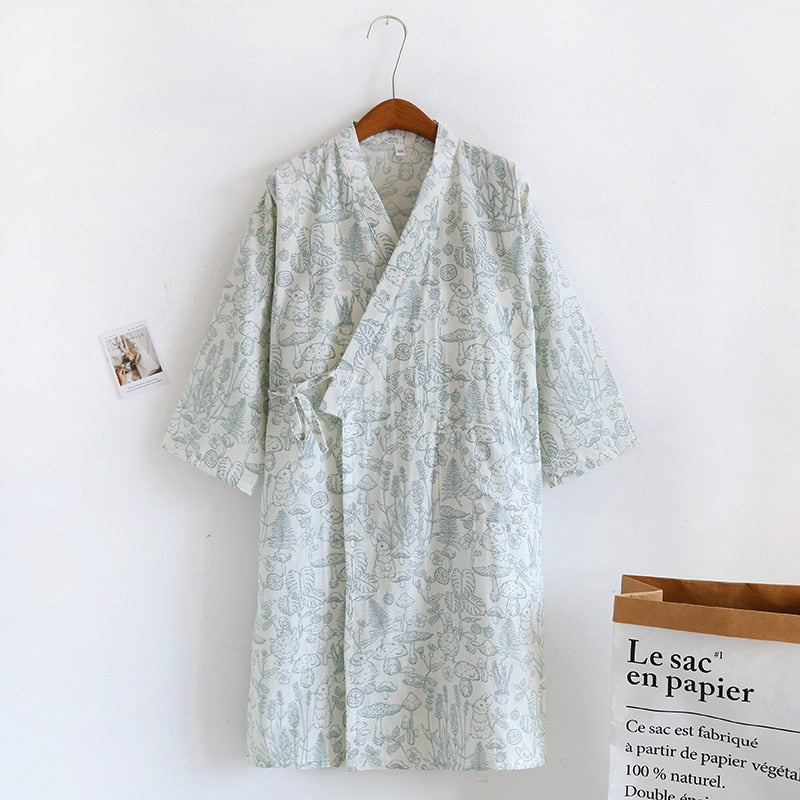 Japanese-style kimono pajamas summer new 100% cotton gauze pajamas nightgown ladies SPA yukata homewear long pajamas women