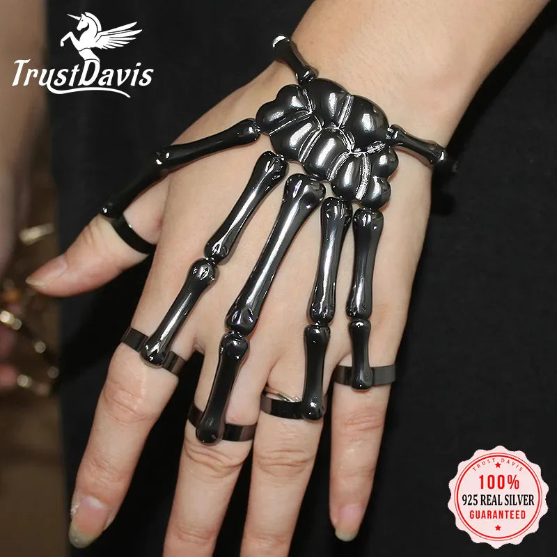 TrustDavis  Unique Fashion Halloween Hand 3 Colour Skull Skeleton Elastic Bracelet Bangle Men Women Costume Play Party