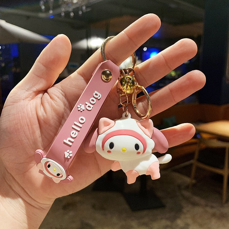 Fashion Kawaii Kuromi Melody Cinnamoroll Hello Kitty Pompompurin Keychain Sanrio Anime School Bag Charm Cartoon Key Ring Pendant