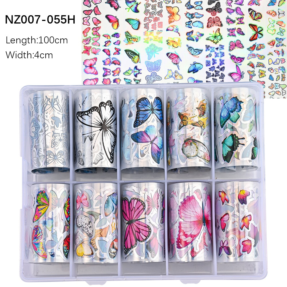 50pcs/Lo Holographic Transfer Foil Stickers 4*20cm Random Decals 30pc Flower Transferring Wraps Slider Nail Transfer Foil Decors