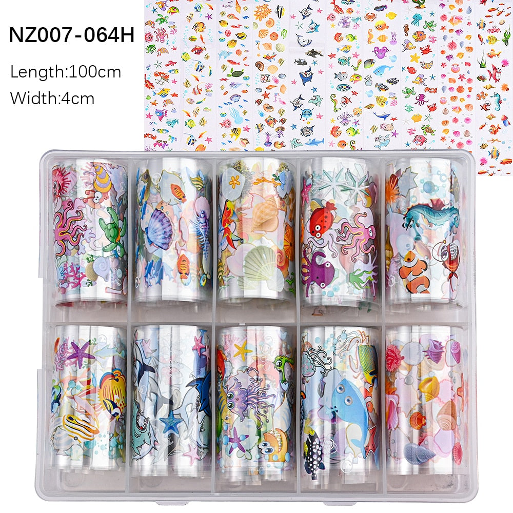 50pcs/Lo Holographic Transfer Foil Stickers 4*20cm Random Decals 30pc Flower Transferring Wraps Slider Nail Transfer Foil Decors