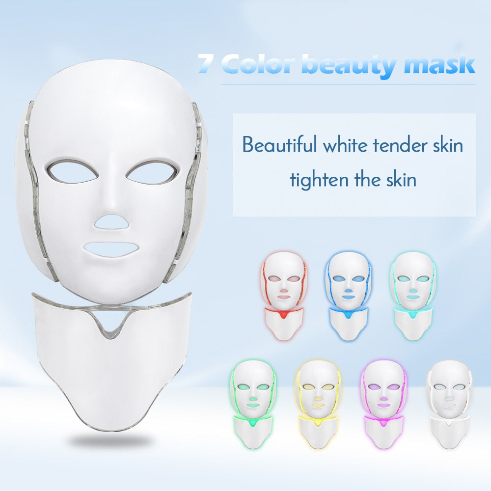 7 Colors Light Led Facial Mask Red Light Therapy Beauty Device with Neck Skin Rejuvenation Skin Care Anti Acne Whitening Machine