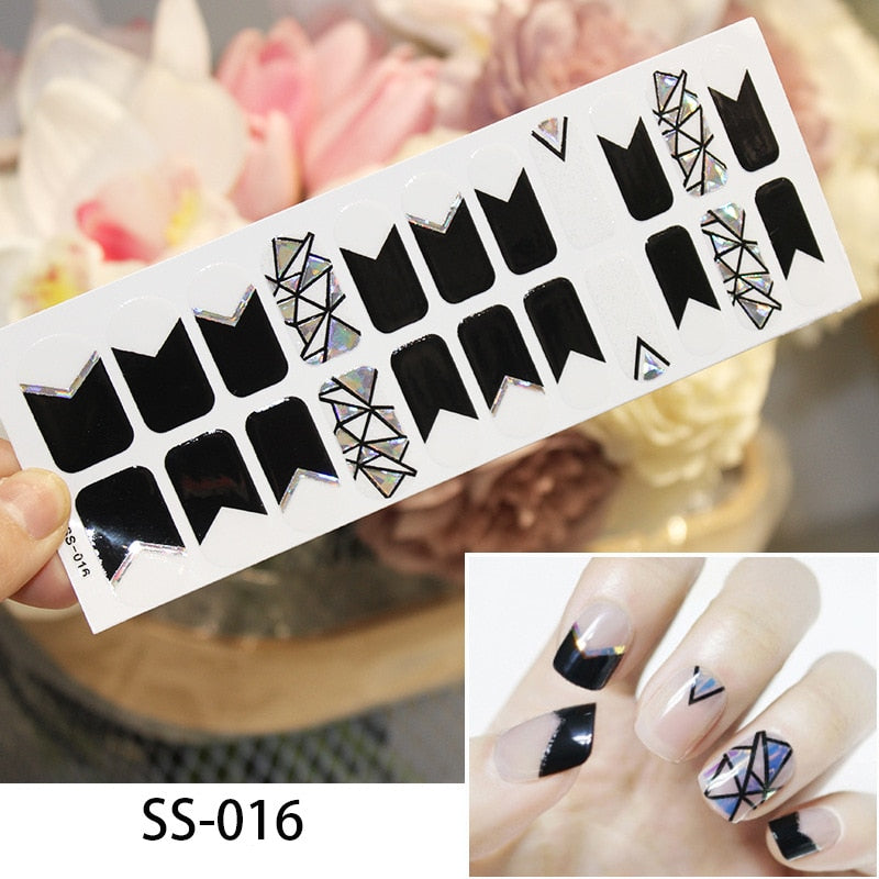 16pcs/sheet Glitter Gradient Color Nail Stickers Nail Wraps Full Cover Nail Polish Sticker DIY Self-Adhesive Nail Art Decoration