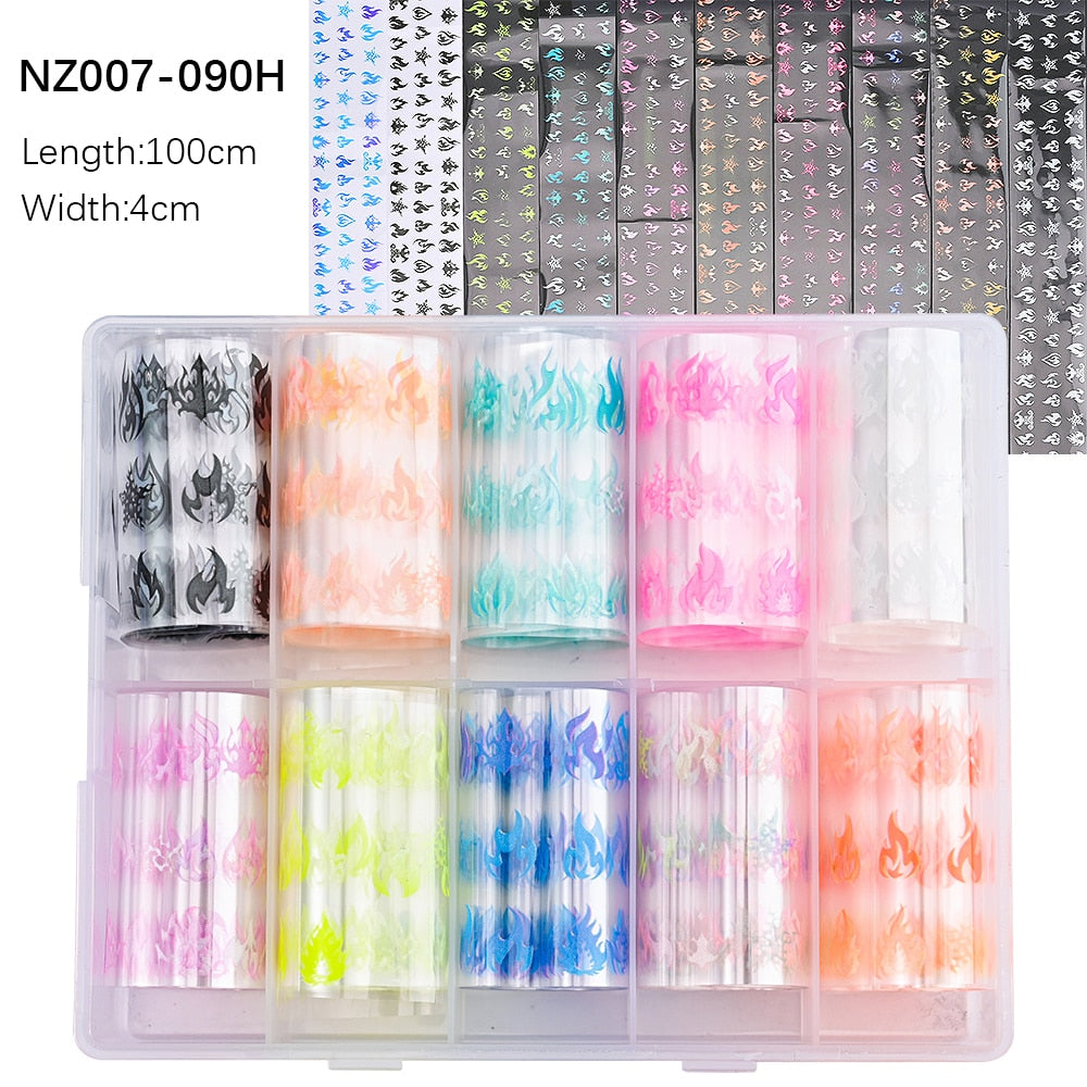 50pcs/Lo Holographic Transfer Foil Stickers 4*20cm Random Decals 30pc Flower Transferring Wraps Slider Nail Transfer Foil Decors