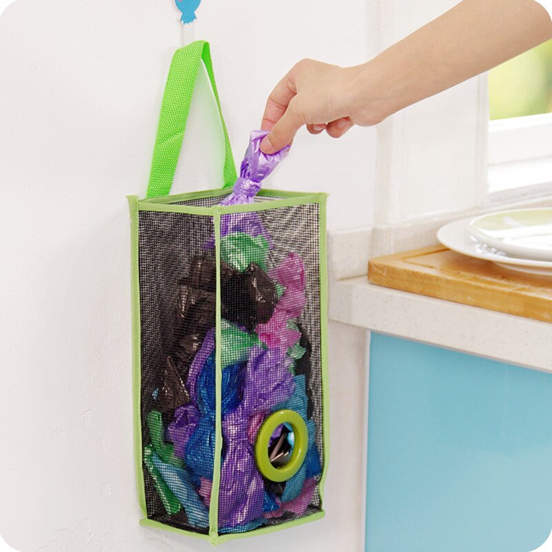 Useful Hanging Breathable Plastic Grid Garbage Bag Socks Sundries Storage Organizers Kitchen Bathroom Storage Bag.