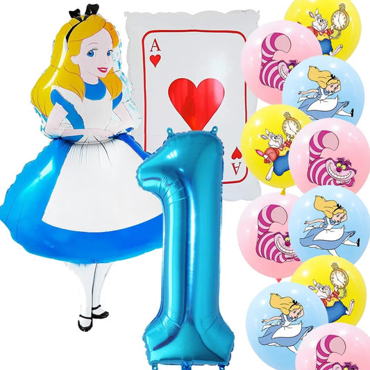 Alice in Wonderland Large Poker 32inch Number Balloon Set Pink Blue Girl's Gifts Birthday Party Decoration Baby Shower Supplies