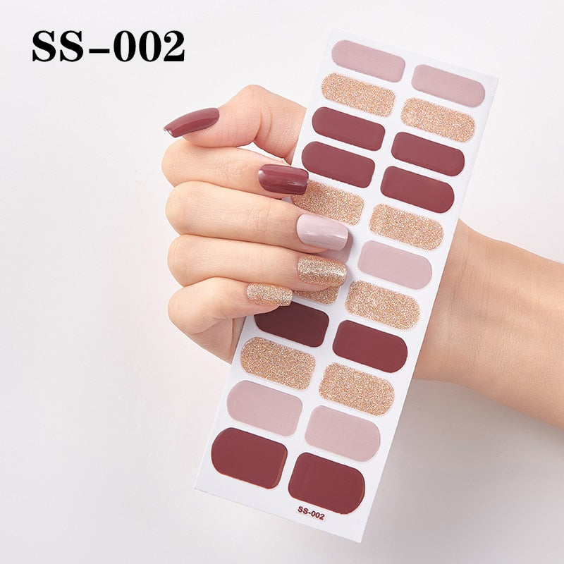 1 Sheet Nail Art Full Cover Adhesive Polish Foils Waterproof Pure Color Tips DIY 3D Decals Environmental Stickers for Women Gift