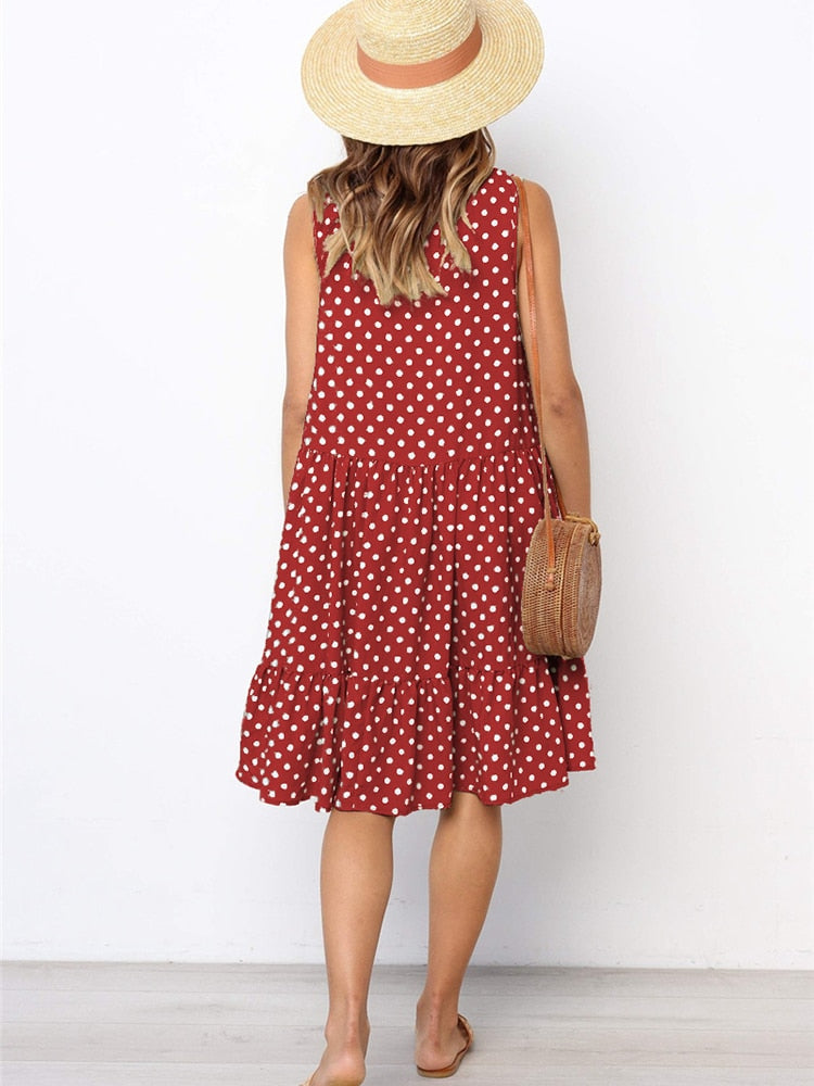 Lossky Women Summer Dress Polka Dot Chiffon Sleeveless Beach Mini Casual Yellow Sundress Fashion Dress For Women