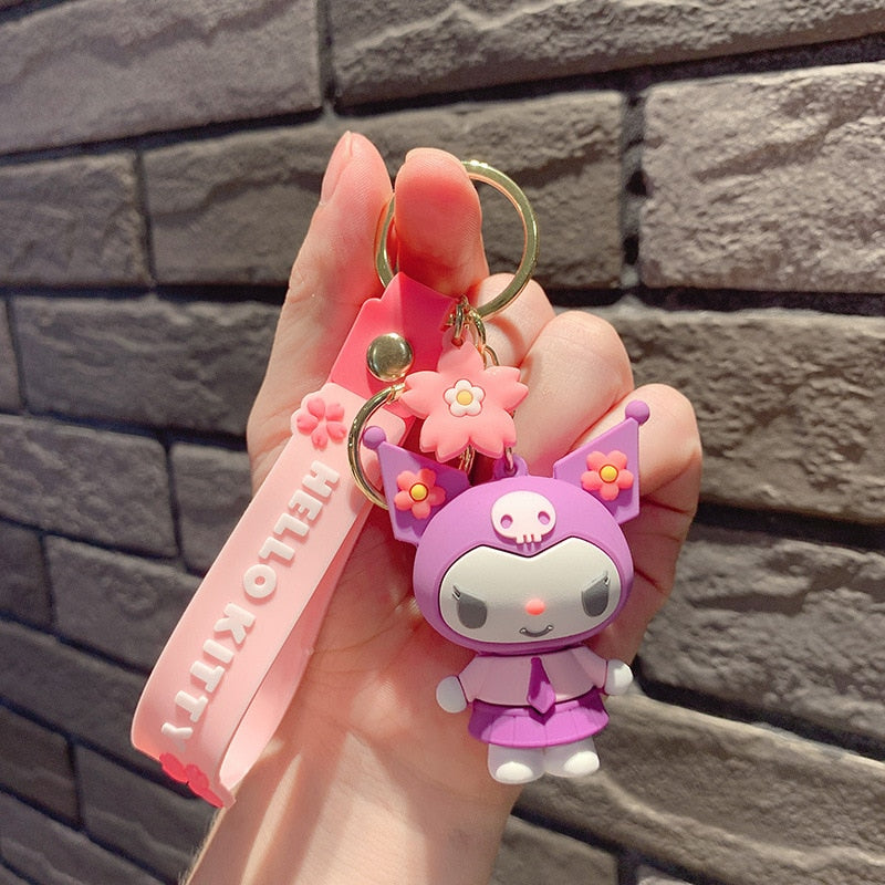 Fashion Kawaii Kuromi Melody Cinnamoroll Hello Kitty Pompompurin Keychain Sanrio Anime School Bag Charm Cartoon Key Ring Pendant