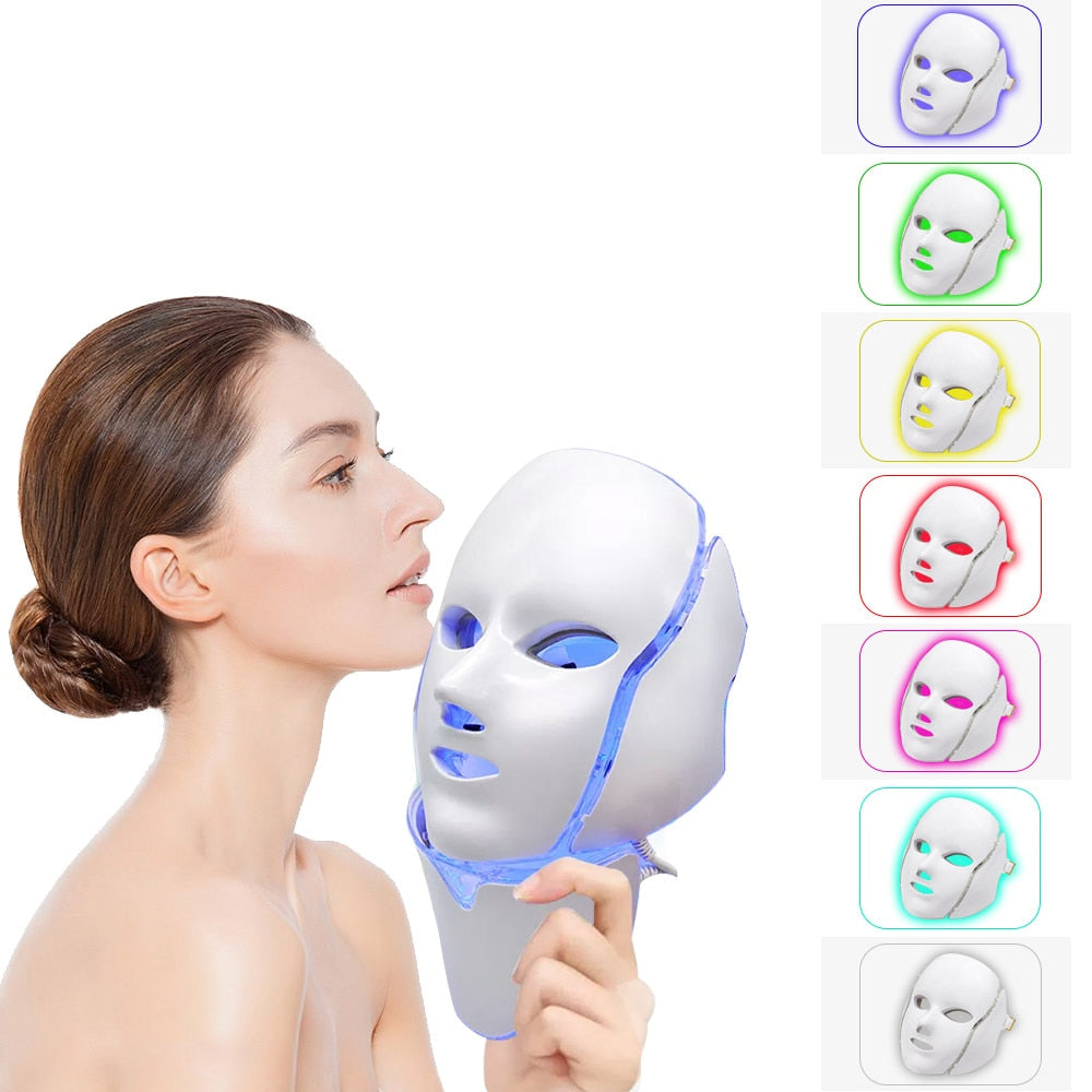 7 Color Led Facial Light Face Mask With Neck Skin Rejuvenation Tighten Anti Acne Wrinkle Beauty Treatment Korean Photon Spa Home