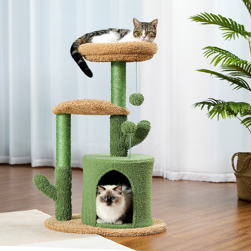 H90.5CM Cactus Cat Tree with Natural Sisal Scratching Post Board for Cat Perch Condo Kitty Play House rascador gato arbre à chat