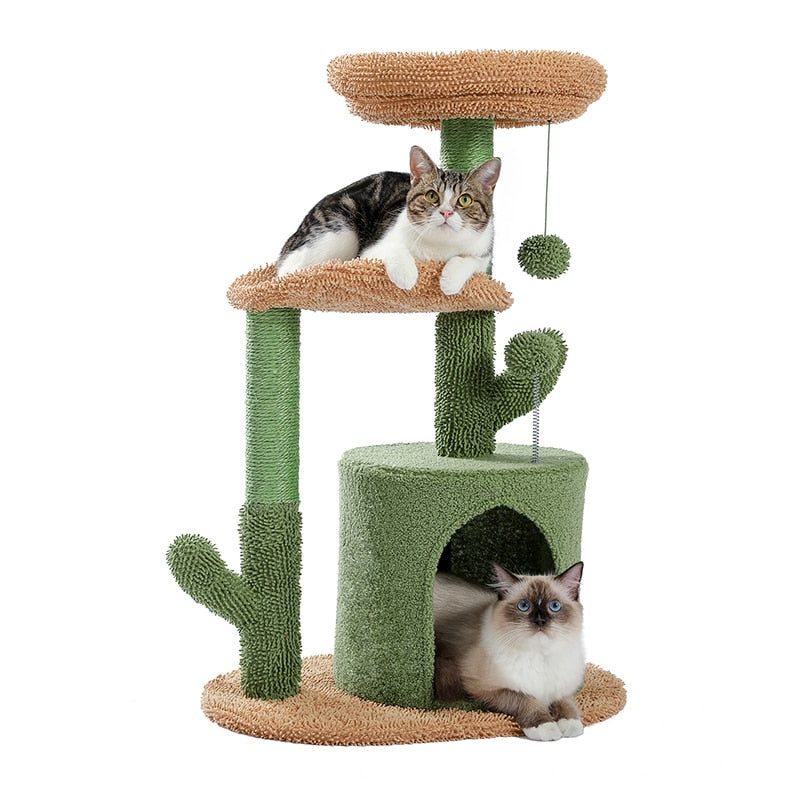 H90.5CM Cactus Cat Tree with Natural Sisal Scratching Post Board for Cat Perch Condo Kitty Play House rascador gato arbre à chat