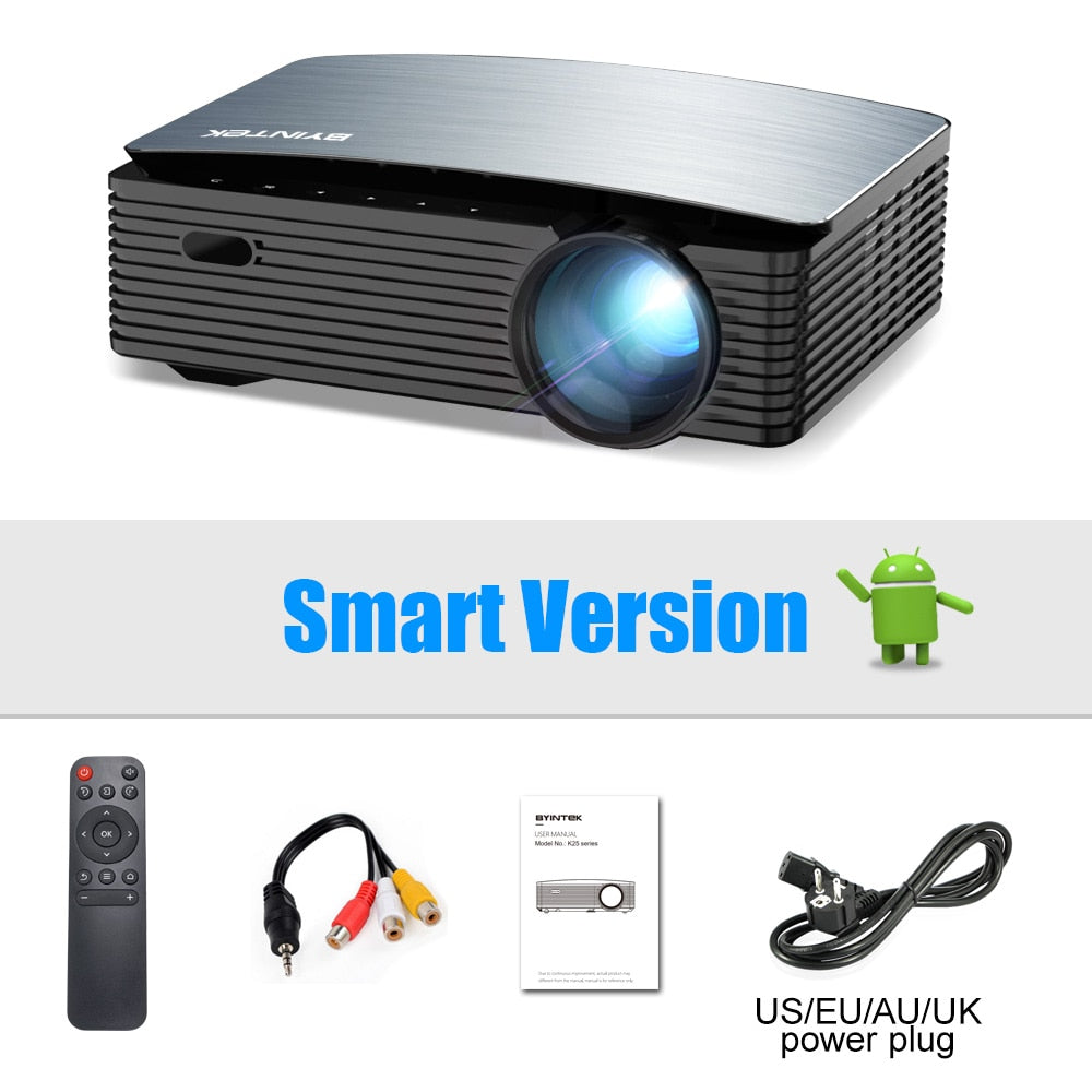 LCD Smart Android 9.0 Wifi LED Video Home Theater Cinema 1080P Projector for Smartphone (BYINTEK K25 Full HD 4K 1920x1080P )