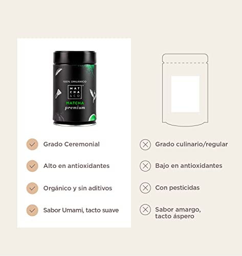 Matcha Premium 100% Ecológico | Té verde en polvo Orgánico de Japón | Té Matcha de grado ceremonial premium BIO | Matcha & CO (80 g)