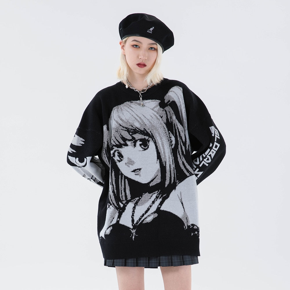 Vintage Knitted Harajuku Kawaii Winter Clothes Women Oversized Sweaters Gothic Long Sleeve Tops Goth Y2k Streetwear Men