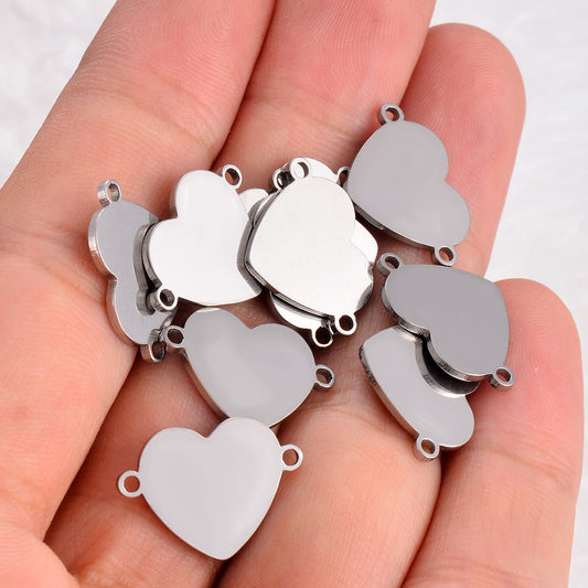 10 pcs Stainless Steel Small Heart Bracelet Connectors Charms DIY Jewelry Findings Bangle Connector Accessory 2 Holes DIY Charm