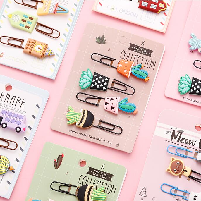 Sharkbang 8pcs 9pcs Kawaii Animal Cat Pineapple Owl Metal Paper Clip Decorative Bookmark Photo Cards Clips School Stationery