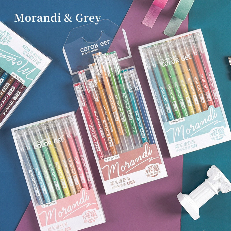 9pcs Morandi Gray Pens Set Multi Color Gel Ink Pens Vintage Marker Liner 0.5mm Ballpoint Stationery Gift Office School