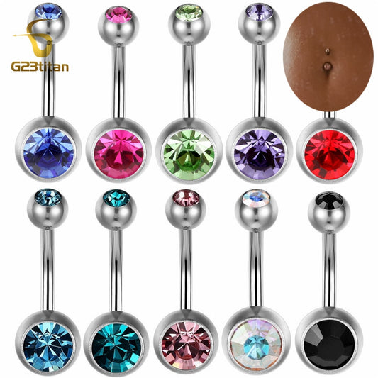 15 Colors Medical Titanium Zirconia Navel Piercing Barbell Surgical Steel Belly Button Rings