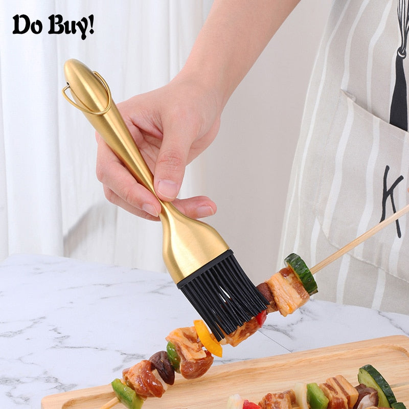 1 Pcs Oil Brushes Stainless Steel Silicone Kitchen BBQ Grilling Baking Cooking Brushes Barbecue Cooking Tools